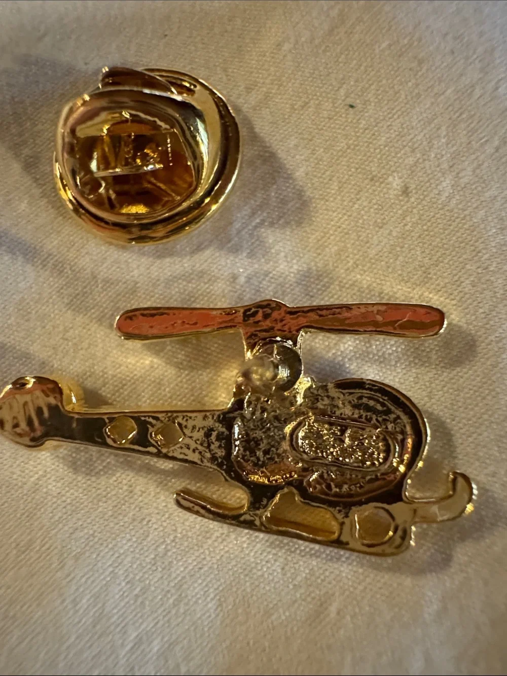 Gold-tone Helicopter Lapel Pin - Tie Tack with Clear Rhinestones